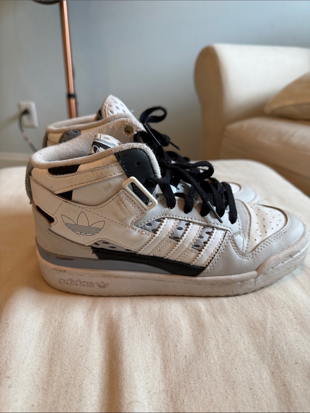 adidas Kids White and Black High-Top Sneakers with Gray Accents